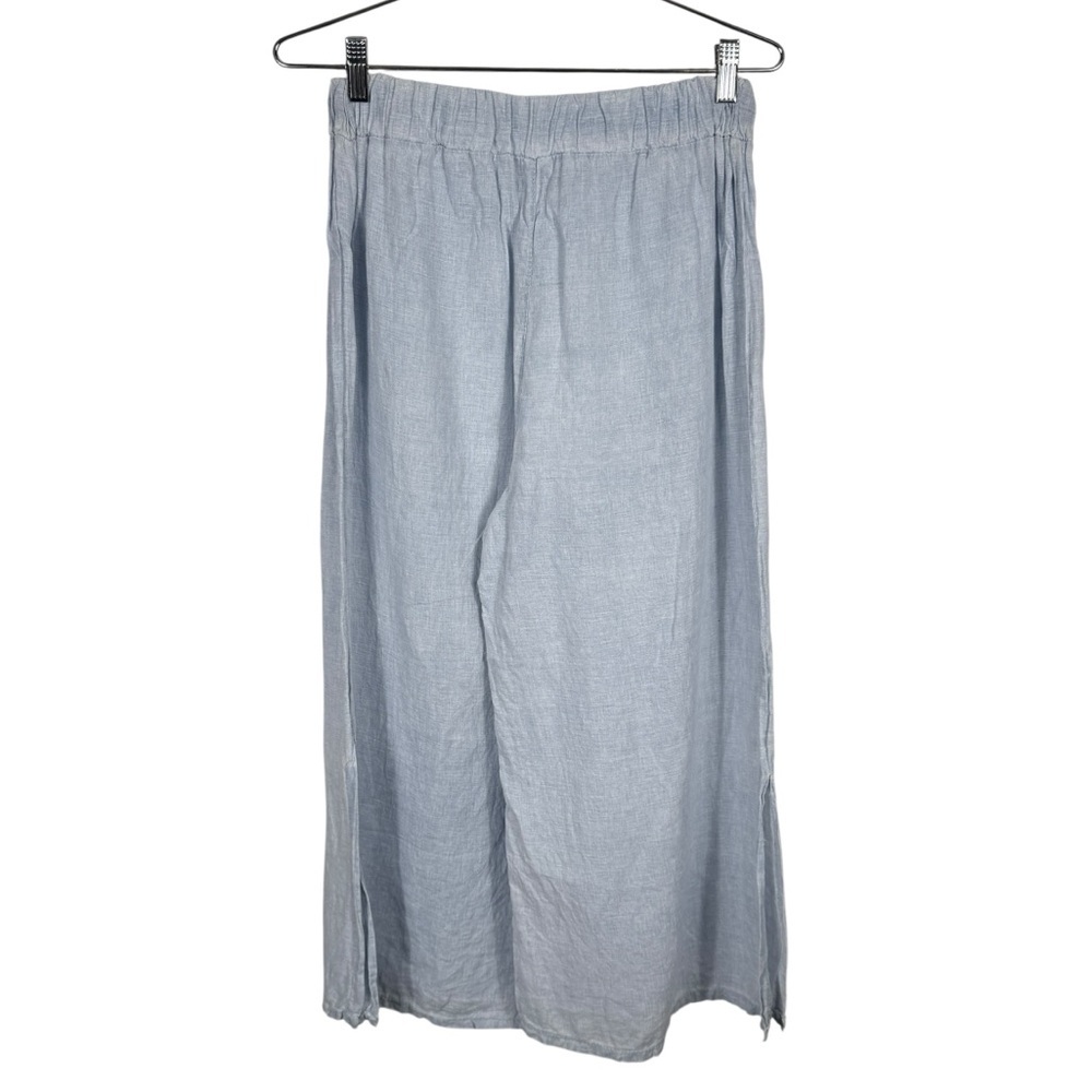 Tempo Paris Linen Side Slit Crop Pants, Light Blue, Size L - Picture 5 of 6